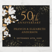 Bloemen Zwart en Goud 50ste bruiloft Jubileum Sparkling Wijnetiket (Enkel label)