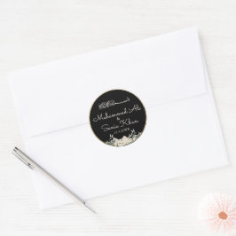Bloemen Zwart en Goud Islamitisch Moslim Bruiloft Ronde Sticker