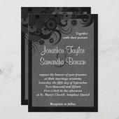 Bloemen Zwart en Grijs 5" x 7" Bruiloft uitnodigin Kaart (Voorkant / Achterkant)