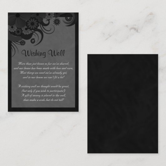 Bloemen Zwart en Grijs Bruiloft Wishing Well Informatiekaartje (Voorkant / Achterkant)