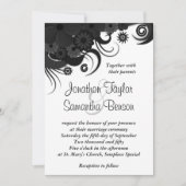 Bloemen Zwart en Wit 5" x 7" Bruiloft uitnodiginge Kaart (Voorkant)