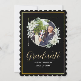 Bloemen Zwart en Wit Afstuderen 2025 Foto Feestje Kaart