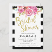 Bloemen Zwart en Wit Bruids Douche Uitnodiging (Voorkant)