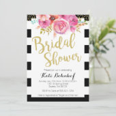 Bloemen Zwart en Wit Bruids Douche Uitnodiging (Staand voorkant)