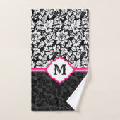 Bloemen zwart en wit damast bad handdoek (Handdoek)