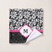 Bloemen zwart en wit damast bad handdoek (Wasdoekje)