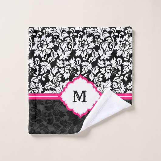 Bloemen zwart en wit damast bad handdoek (Wasdoekje)