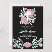 Bloemen Zwart en Wit Elegant doopsel Uitnodiging (Voorkant)