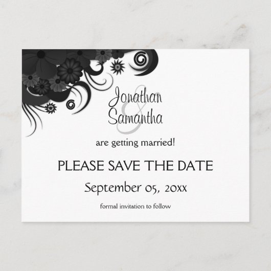 Bloemen Zwart en Wit Gotisch Save The Date Cards Aankondigingskaart (Achterkant)
