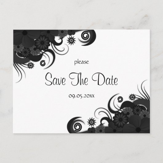 Bloemen Zwart en Wit Gotisch Save The Date Cards Aankondigingskaart (Voorkant)