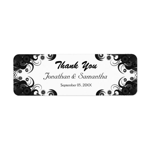 Bloemen Zwart en Wit Kleine Bruiloft Favor Labels (Voorkant)