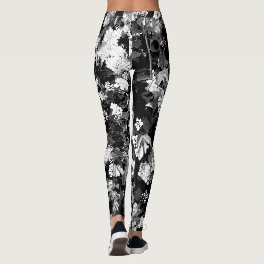 Bloemen - zwart en wit leggings (Achterkant)