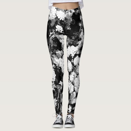 Bloemen - zwart en wit leggings (Voorkant)