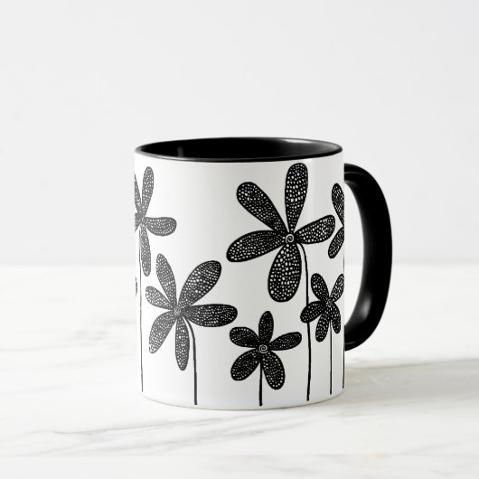 bloemen - zwart en wit mok (Voorkant rechts)