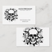 Bloemen Zwart en Wit Schedel Rozen Tattoo Artiest Visitekaartje (Voorkant / Achterkant)
