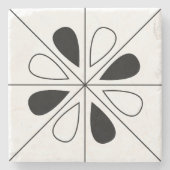 Bloemen zwart en wit stenen onderzetter (Voorkant)