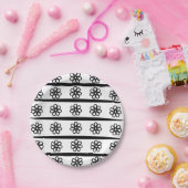 Bloemen zwart en wit strepen Bloemen Papieren Bordje (Feest)