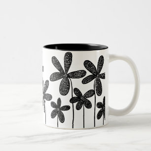  bloemen - zwart en wit tweekleurige koffiemok