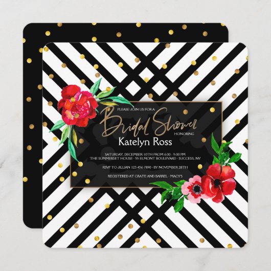 Bloemen zwart en wit uitnodiging (Voorkant / Achterkant)