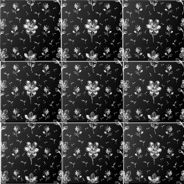 Bloemen Zwart en Zilver Bloemen Patroon Badkamer Tegeltje