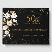 Bloemen Zwart Goud 50ste bruiloft Jubileum Gastenboek (Voorkant)