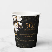 Bloemen Zwart Goud 50ste bruiloft Jubileum Papieren Bekers (Achterkant)