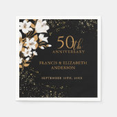 Bloemen Zwart Goud 50ste bruiloft Jubileum Servet (Voorkant)