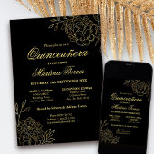 Bloemen Zwart Goud Fine Art Quinceanera en mis Kaart