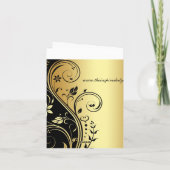 Bloemen Zwart & Goud Scroll Trouwen Dank u kaart (Achterkant)