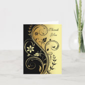 Bloemen Zwart & Goud Scroll Trouwen Dank u kaart (Voorkant)