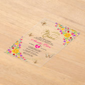 Bloemen zwart goud tiara vlinder mis quinceañera acryl uitnodigingen (Laagn)