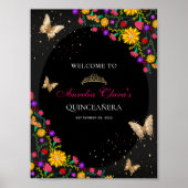 Bloemen zwart goud tiara vlinder mis quinceañera poster (Voorkant)