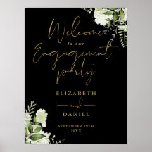 Bloemen Zwart Goud Trouwfeest Verwelkomingsbord