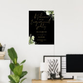 Bloemen Zwart Goud Verlovingsfeest Welkomstbord Poster (Thuiskantoor)
