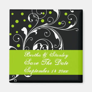 Bloemen zwart groen bruiloft Save the Date Magneet