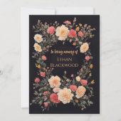 Bloemen zwart in liefdevolle herinnering Uitvaart Kaart (Voorkant)