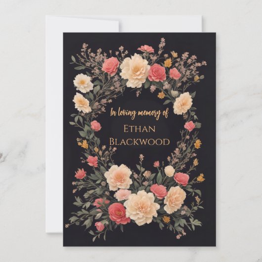 Bloemen zwart in liefdevolle herinnering Uitvaart Kaart (Voorkant)