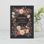 Bloemen zwart in liefdevolle herinnering Uitvaart Kaart (Staand voorkant)