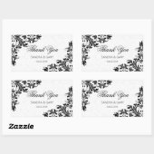 Bloemen zwart kant en witte damast rechthoekige sticker (Vel)