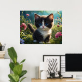 *~* Bloemen Zwart Kitty Cat 5:4 katje Poster (Thuiskantoor)
