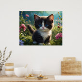 *~* Bloemen Zwart Kitty Cat 5:4 katje Poster (Keuken)