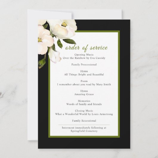 Bloemen Zwart Roos Foto Begrafenis Memorial Progra Bedankkaart (Achterkant)