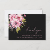 Bloemen Zwart Roze Bloemen Donker Esthetische Brui Bedankkaart (Voorkant)