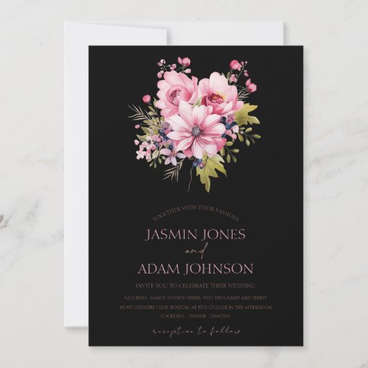Bloemen Zwart Roze Bloemen Donker Esthetische Brui Kaart (Voorkant)