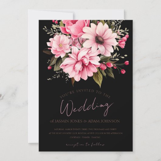 Bloemen Zwart Roze Bloemen Donker Esthetische Brui Kaart (Voorkant)