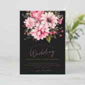 Bloemen Zwart Roze Bloemen Donker Esthetische Brui Kaart (Staand voorkant)