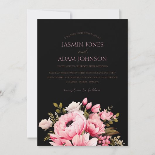 Bloemen Zwart Roze Bloemen Donker Esthetische Brui Kaart (Voorkant)