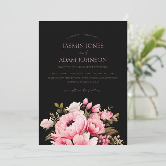 Bloemen Zwart Roze Bloemen Donker Esthetische Brui Kaart (Staand voorkant)