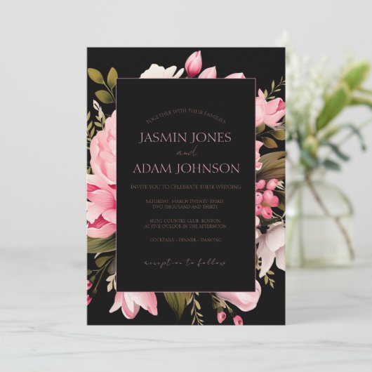 Bloemen Zwart Roze Bloemen Donker Esthetische Brui Kaart (Staand voorkant)