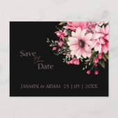 Bloemen Zwart Roze Donker Bruiloft Save the Date Briefkaart (Voorkant)